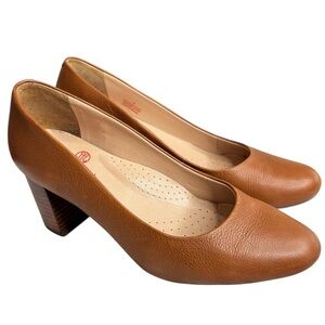 Marc Joseph New York Midtown Cognac Leather Pump Size 8 M Block Heel Round Toe